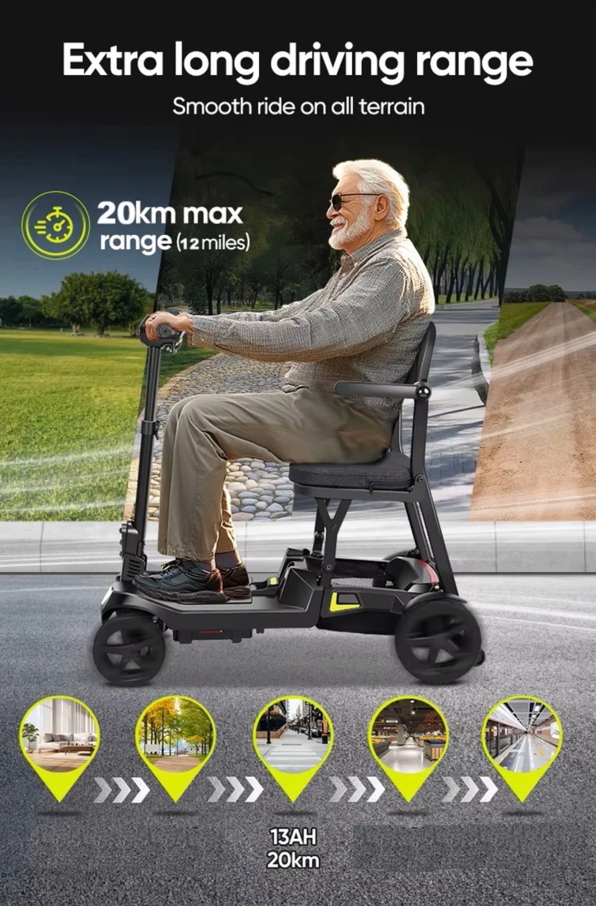 YL-985A Ultra Lightweight Folding Mobility Scooter–12 Mile Range,14Kg,Magnesium Frame