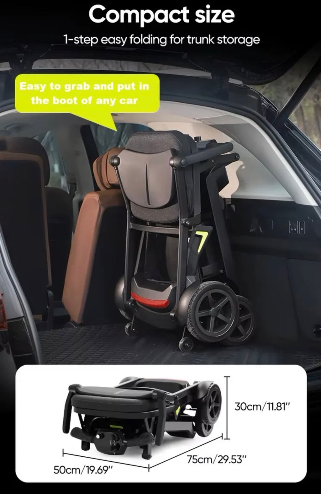 YL-985A Ultra Lightweight Folding Mobility Scooter–12 Mile Range,14Kg,Magnesium Frame