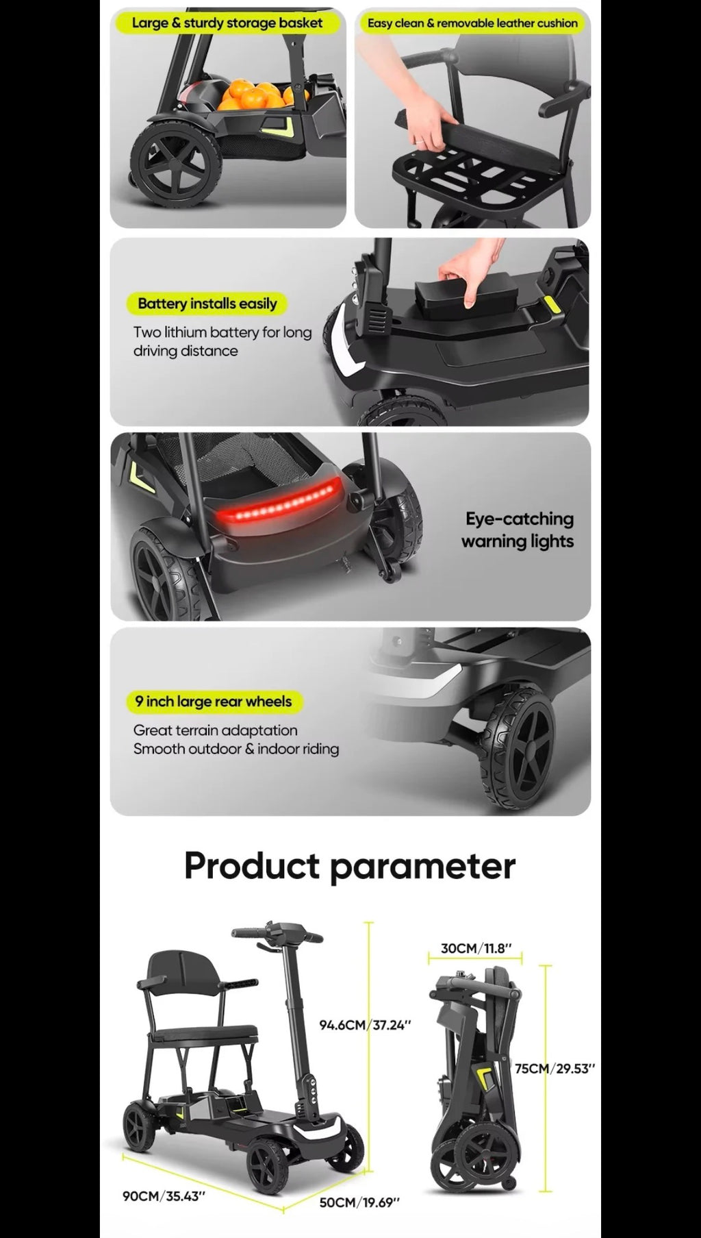 YL-985A Ultra Lightweight Folding Mobility Scooter–12 Mile Range,14Kg,Magnesium Frame