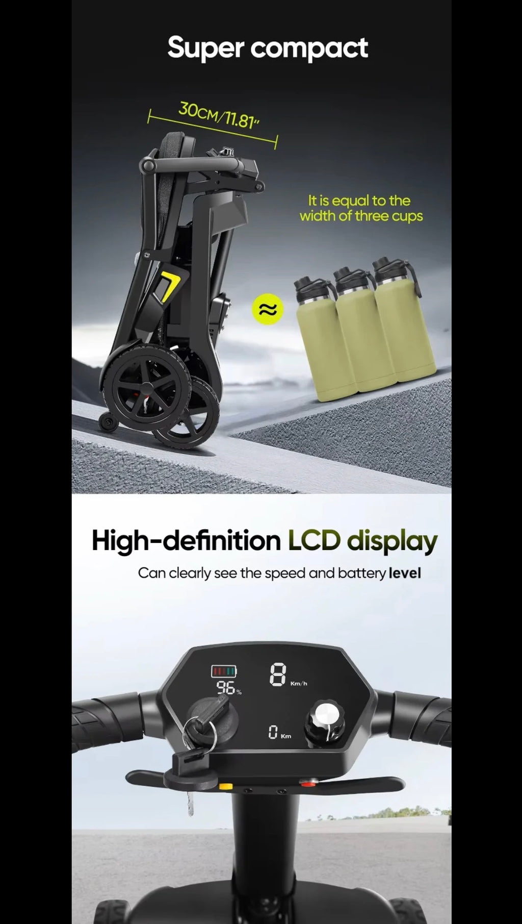 YL-985A Ultra Lightweight Folding Mobility Scooter–12 Mile Range,14Kg,Magnesium Frame