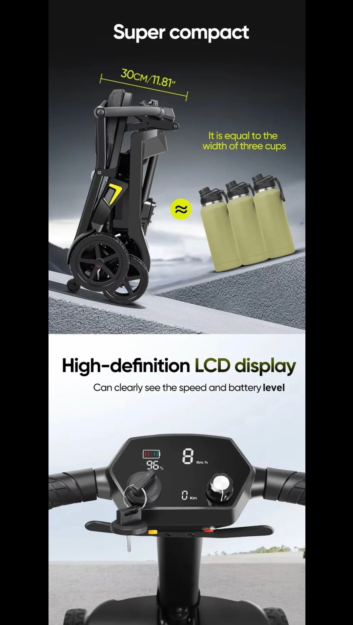 YL-985A Ultra Lightweight Folding Mobility Scooter–12 Mile Range,14Kg,Magnesium Frame