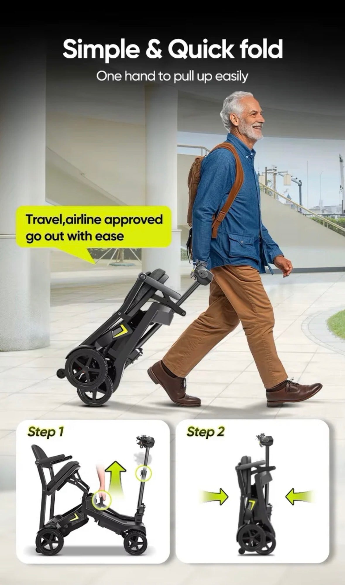 YL-985A Ultra Lightweight Folding Mobility Scooter–12 Mile Range,14Kg,Magnesium Frame