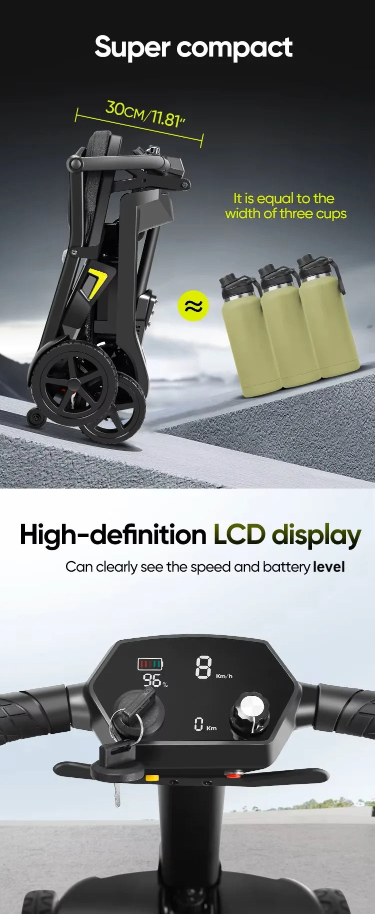 YL-985S Lightweight Folding Mobility Scooter,12 Mile Range,Aluminium Frame