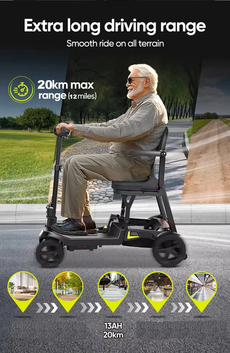 YL-985S Lightweight Folding Mobility Scooter,12 Mile Range,Aluminium Frame