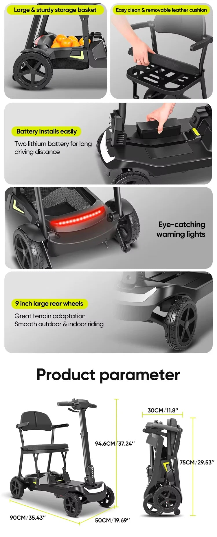 YL-985S Lightweight Folding Mobility Scooter,12 Mile Range,Aluminium Frame