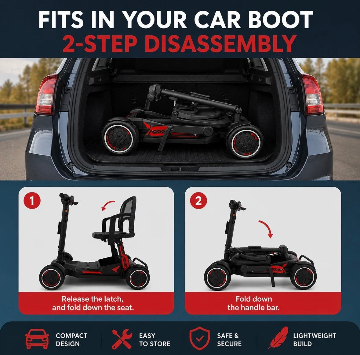 YL-966 Folding Mobility Scooter – Lightweight 19kg, Aluminium Frame, 10 Mile Range