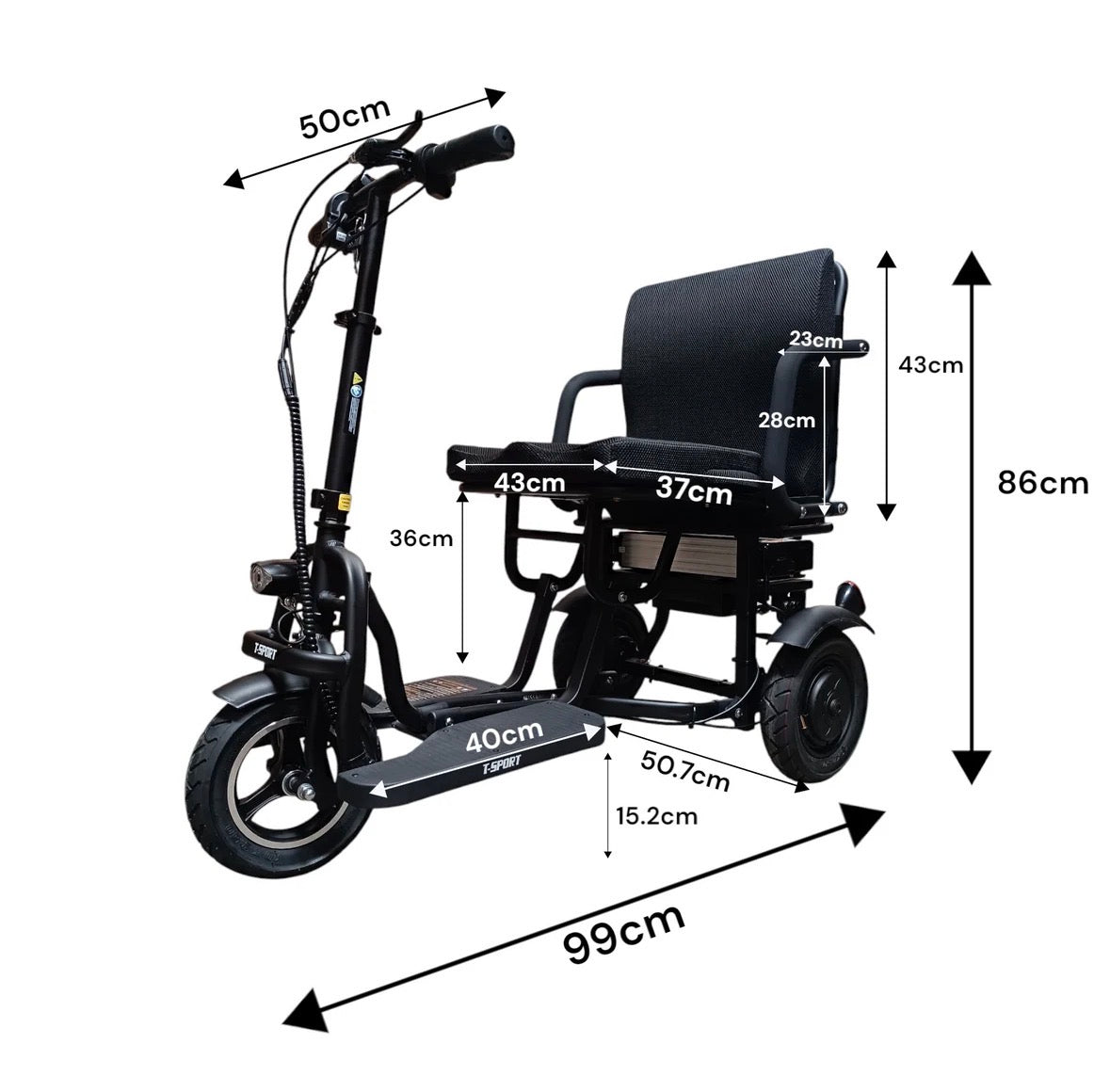 SCOTE-48350 Folding Mobility Scooter – 3 Wheel, Dual Motor 700W, 20 Mile Range