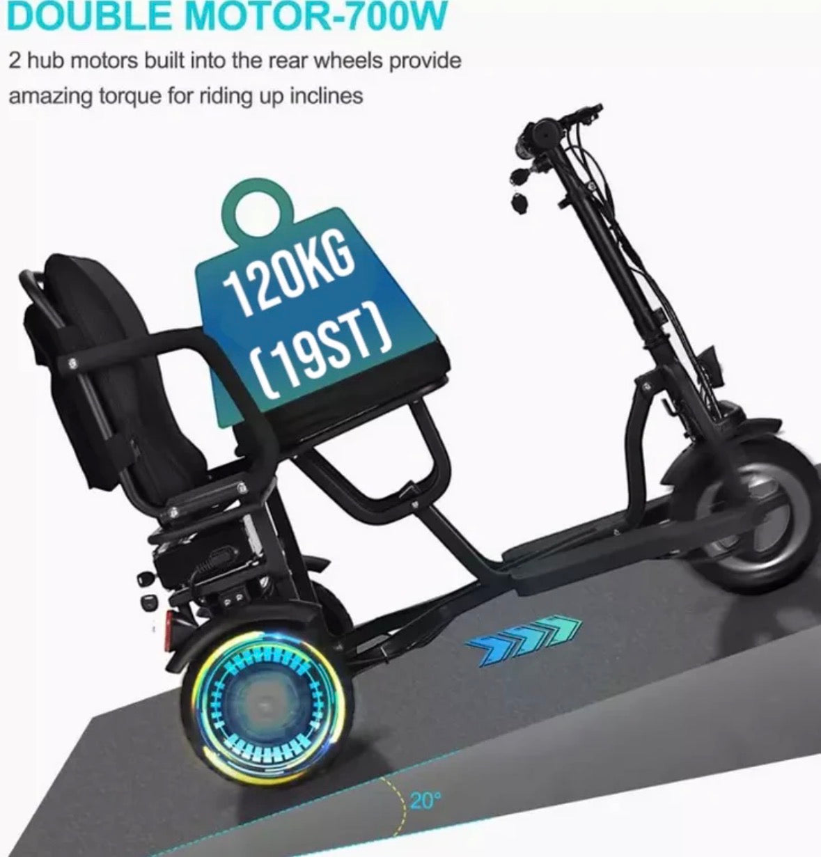 SCOTE-48350 Folding Mobility Scooter – 3 Wheel, Dual Motor 700W, 20 Mile Range