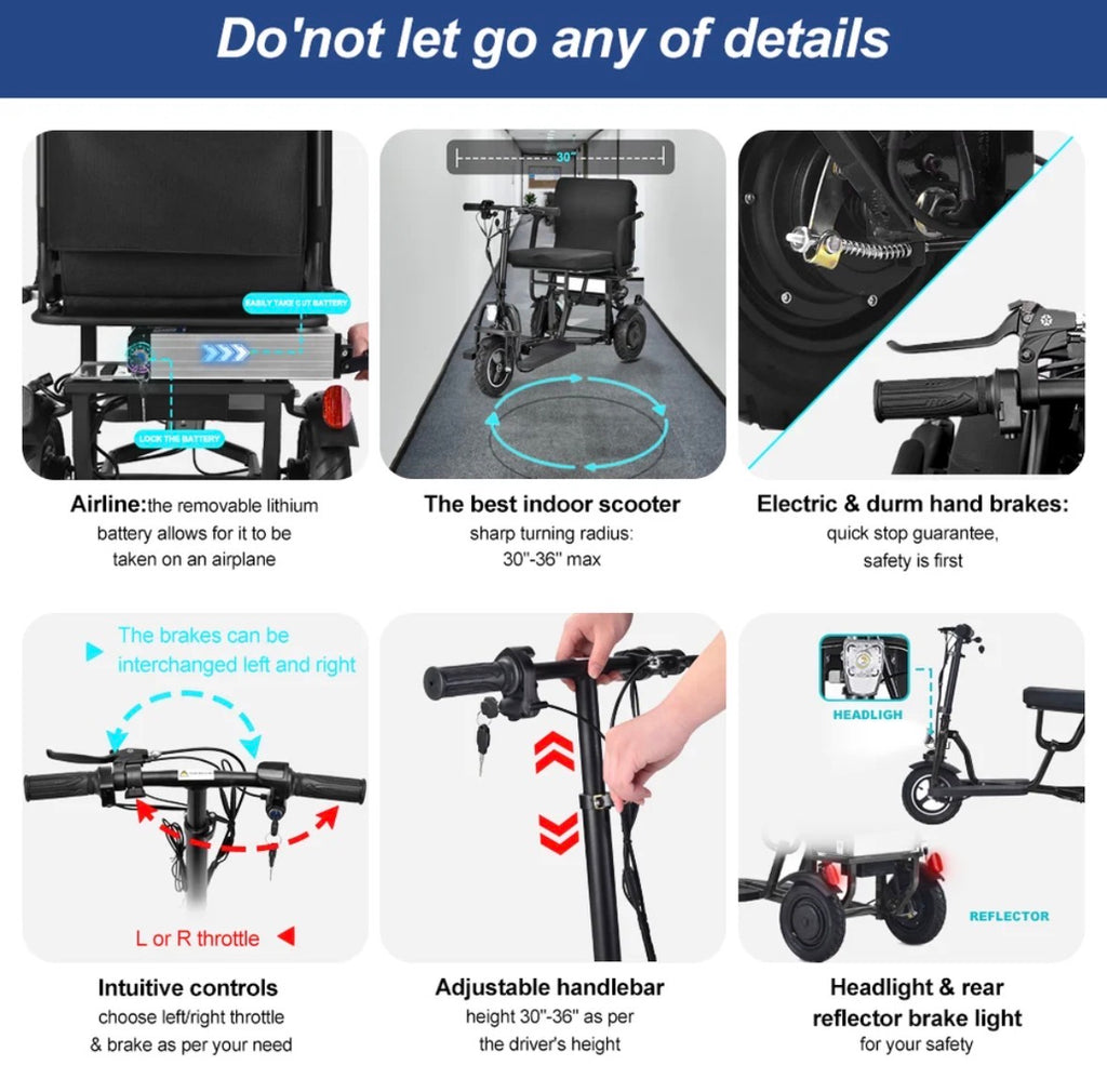 SCOTE-48350 Folding Mobility Scooter – 3 Wheel, Dual Motor 700W, 20 Mile Range