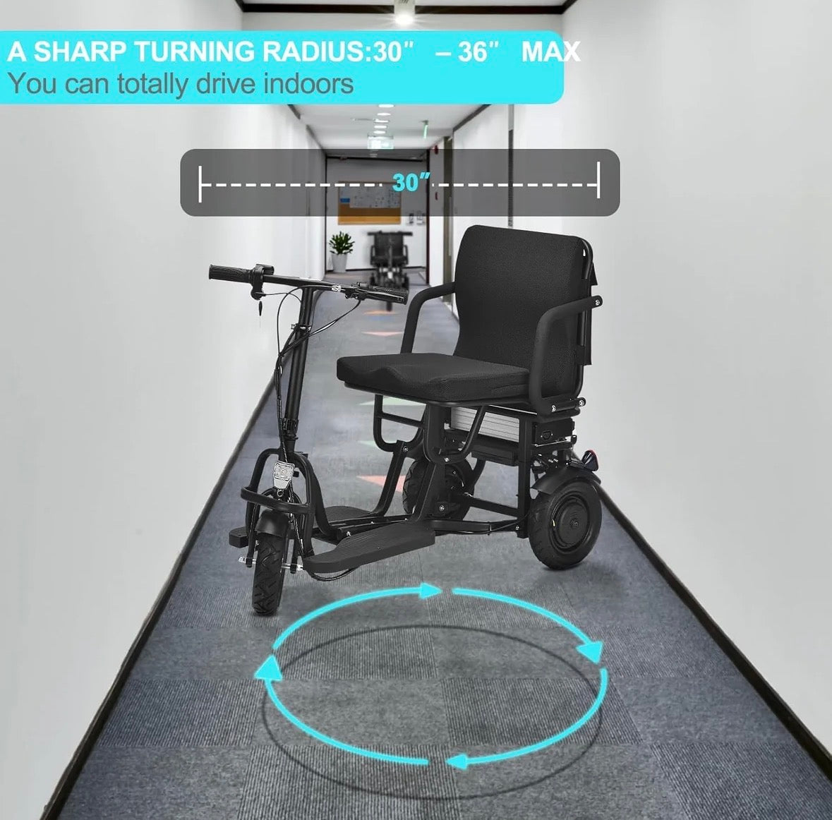 SCOTE-48350 Folding Mobility Scooter – 3 Wheel, Dual Motor 700W, 20 Mile Range