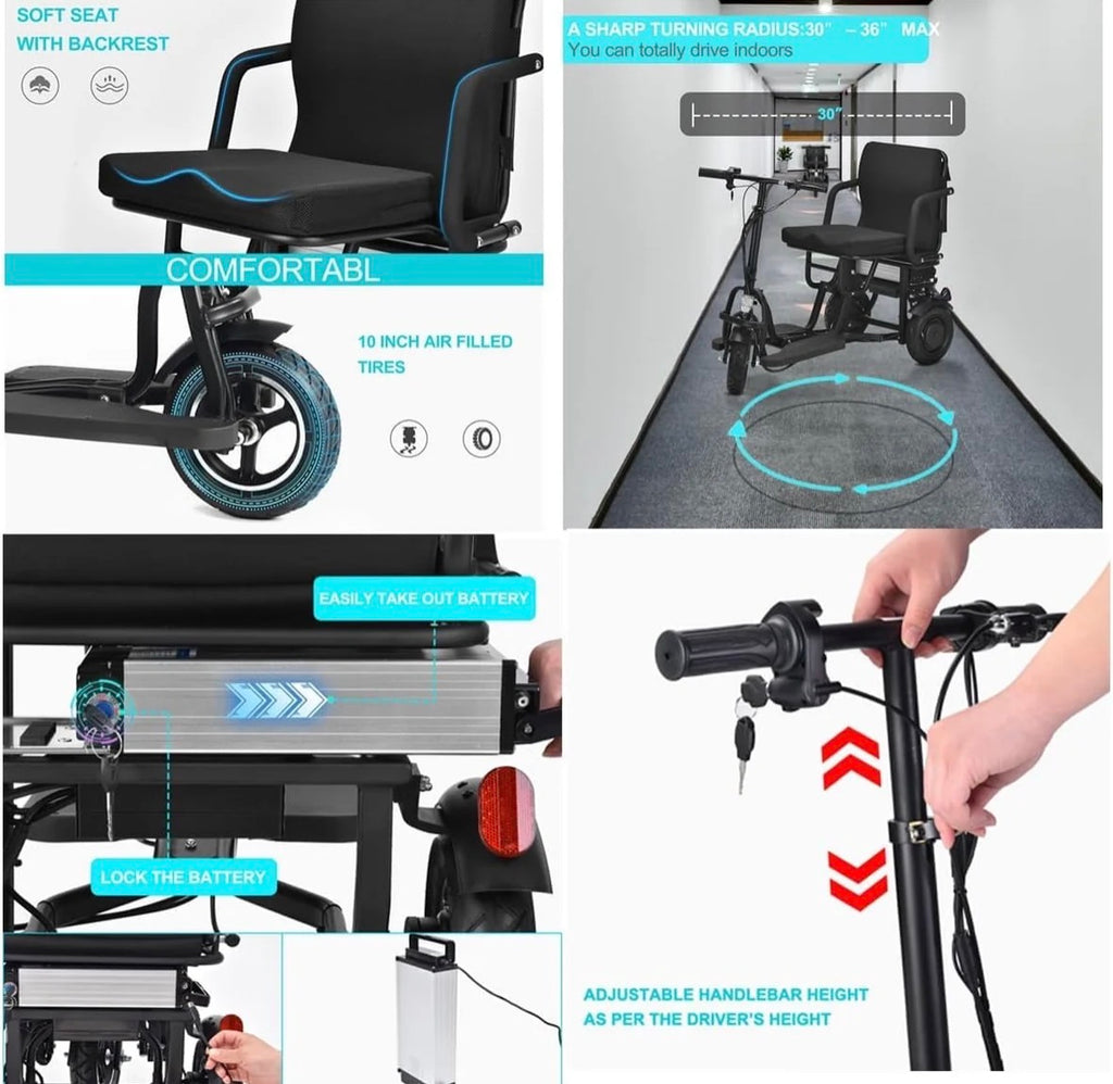 SCOTE-48350 Folding Mobility Scooter – 3 Wheel, Dual Motor 700W, 20 Mile Range