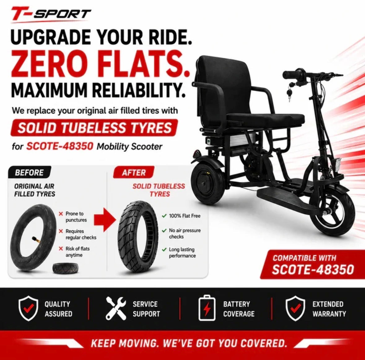 SCOTE-48350 Folding Mobility Scooter – 3 Wheel, Dual Motor 700W, 20 Mile Range